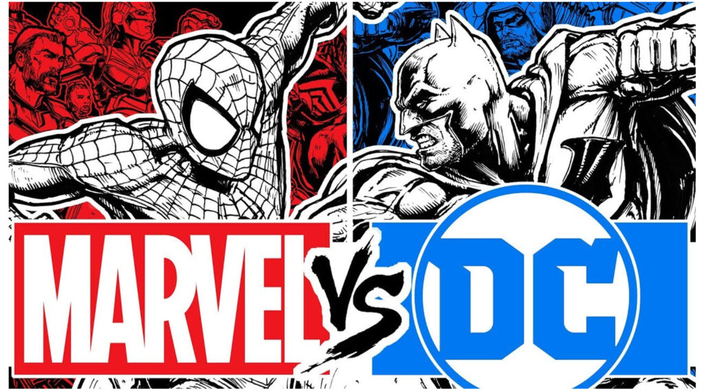 Marvel vs DC logo featuring Spider-Man and Batman